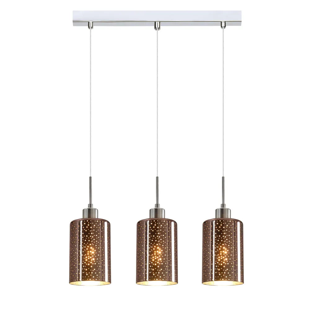 ESPEJO4: Interior Iron & Rose Gold Oblong Glass with Dotted Effect Pendant Lights