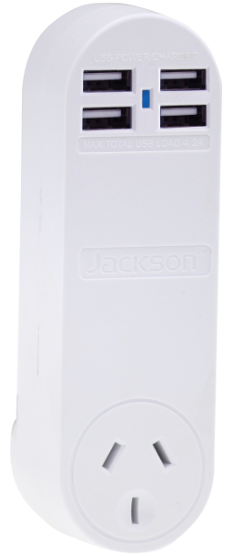 Four Outlet 4.2 Amp Usb Charger With Surge Protected Mains Outlet