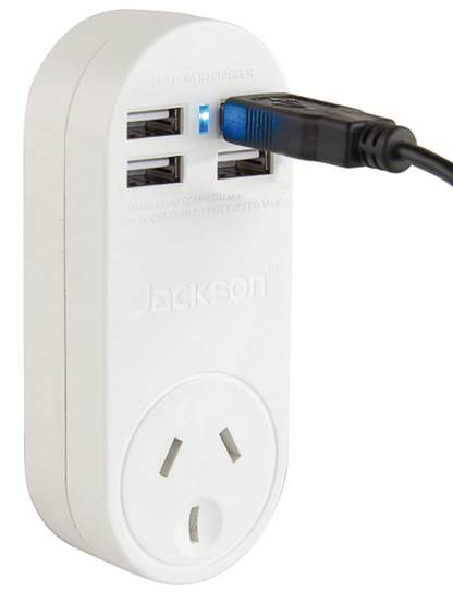 Four Outlet 1 Amp Usb Charger With Surge Protected Mains Outlet