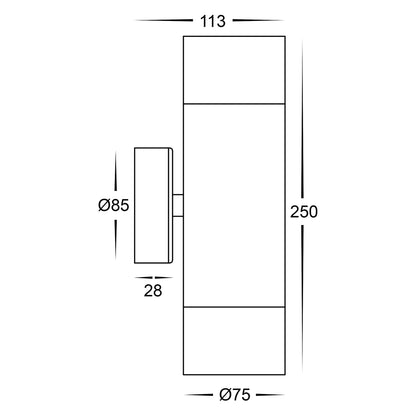 Up & Down Wall Pillar Light Black HV1028t