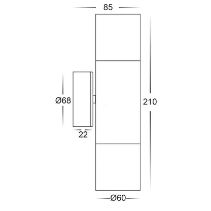 Up and Down Wall Pillar Light Graphite Coloured