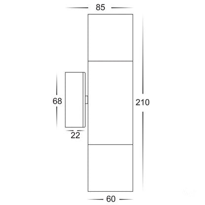 Hv1085t-Hv1087t - Tivah Titanium Aluminium Tri Colour Up & Down Wall Pillar Lights