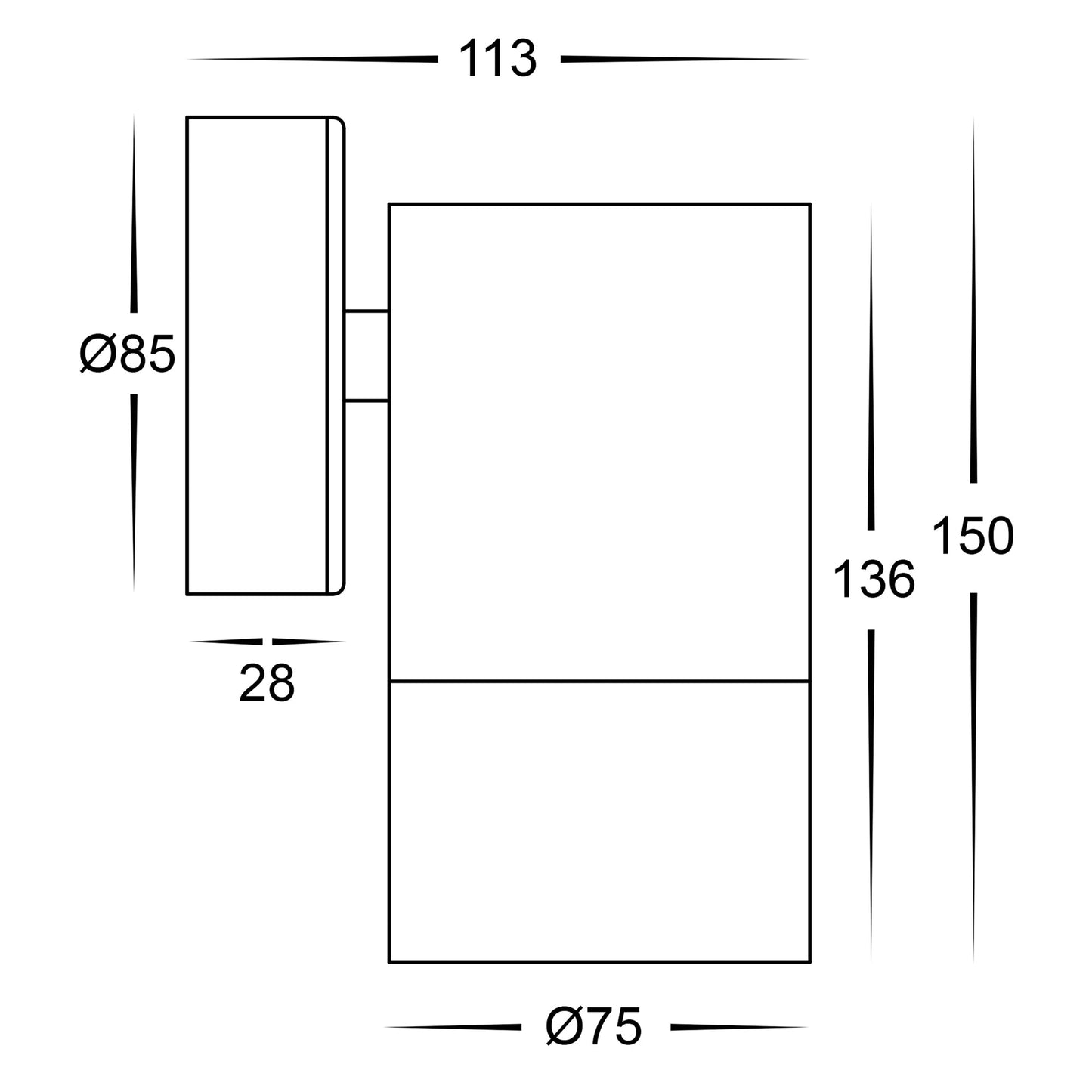 Single Fixed Wall Pillar Light Black - Tri Colour