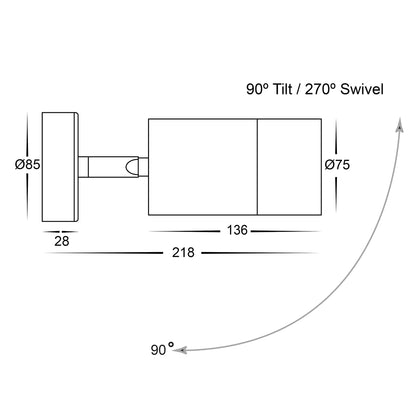 Single Adjustable Wall Pillar Light 316 Stainless Steel HV1208t