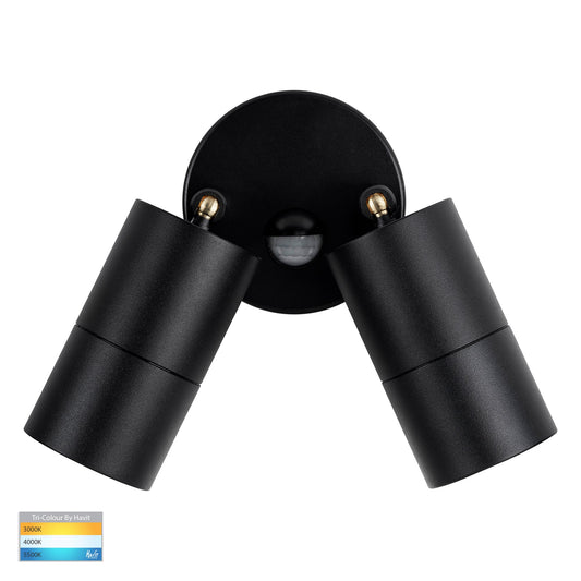 Double Adjustable Wall Pillar Light Black with Sensor