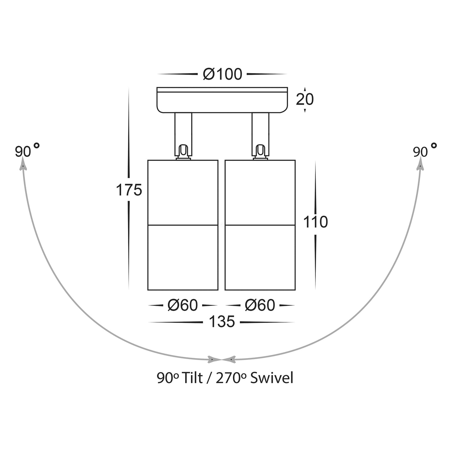 Double Adjustable Wall Pillar Light Graphite Coloured