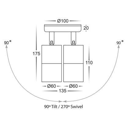 Double Adjustable Wall Pillar Light Graphite Coloured