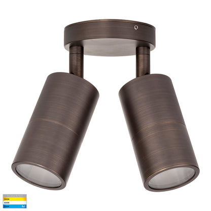 Hv1395t-Hv1397t - Tivah Antique Brass Tri Colour Double Adjustable Wall Pillar Lights