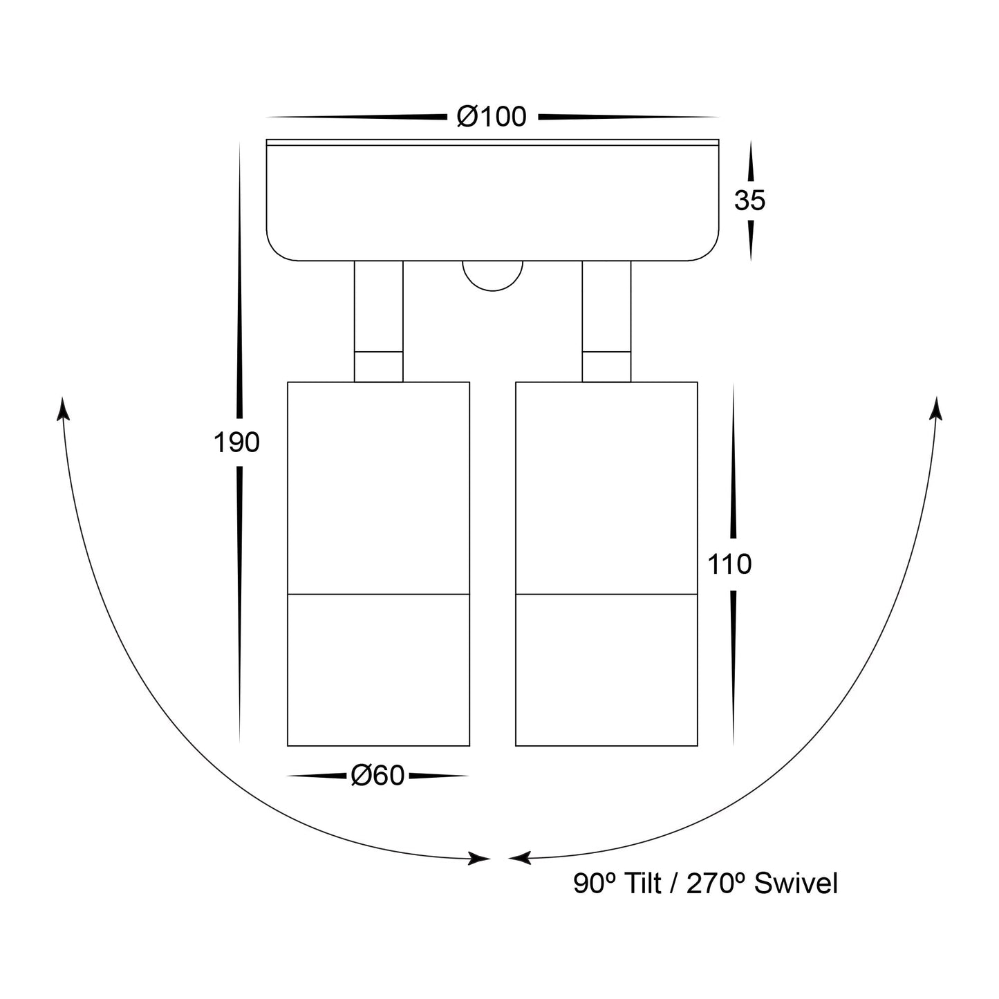 Double Adjustable Wall Pillar Light Black with Sensor