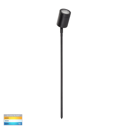 Single Adjustable Spike Spotlight - 476mm Spike 316 Stainless Steel Poly Powder Coated Black