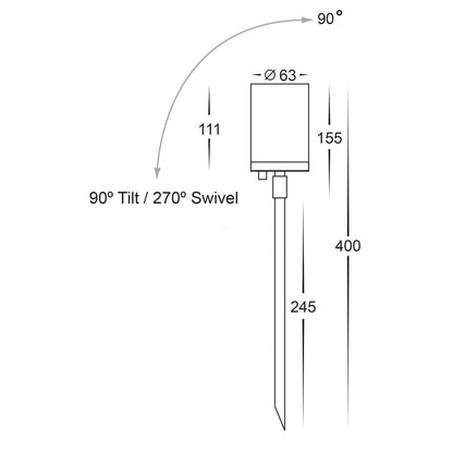 Single Adjustable Spike Spotlight - 245mm Spike 316 Stainless Steel