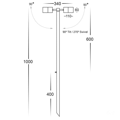 Double Adjustable Spike Spotlight - 1000mm Spike 316 Stainless Steel