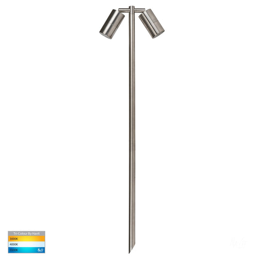 Double Adjustable Spike Spotlight - 1000mm Spike 316 Stainless Steel