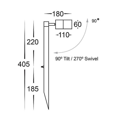Single Adjustable Spike Spotlight - 405mm Spike Black