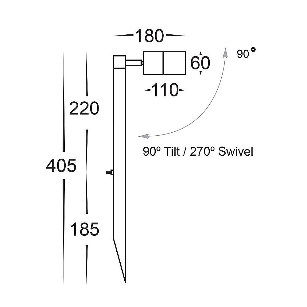 Single Adjustable Spike Spotlight - 405mm Spike Black 