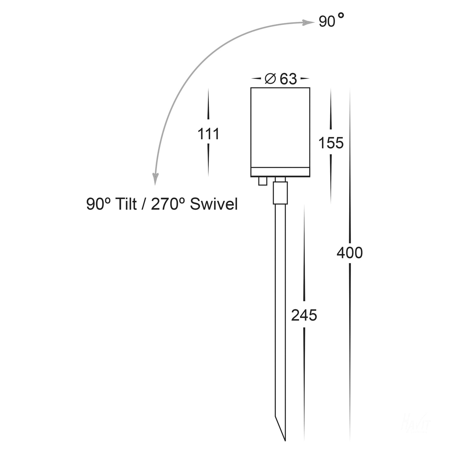 Single Adjustable Spike Spotlight - 245mm Spike Solid Copper