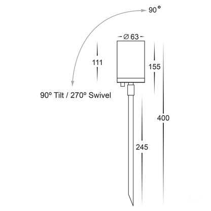 Single Adjustable Spike Spotlight - 245mm Spike Solid Copper