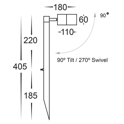 Single Adjustable Spike Spotlight - 405mm Spike Solid Copper