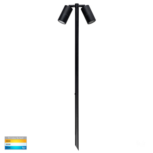 Double Adjustable Spike Spotlight - 1000mm Spike Black