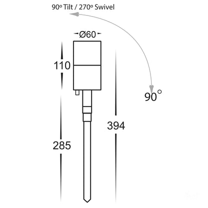 Single Adjustable Spike Spotlight - 285mm Spike Black HV1427t