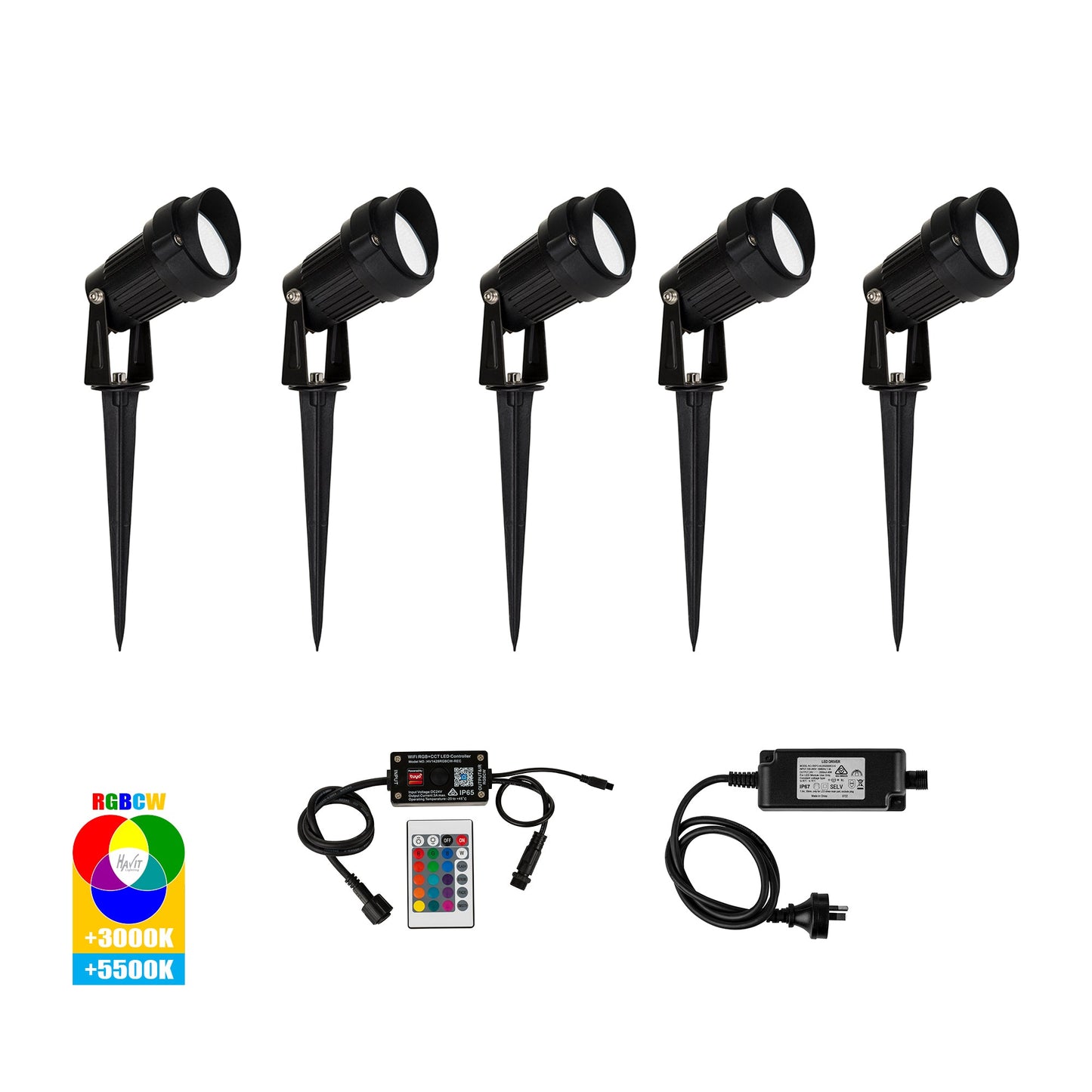 Single Adjustable Spike Spotlight RGBCW WIFI Kit - 5 pack