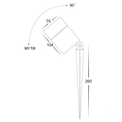 Single Adjustable Spike Spotlight - 260mm Spike Black HV1429t-12w