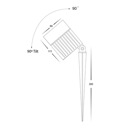 Single Adjustable Spike Spotlight - 260mm Spike Black HV1429t-24w