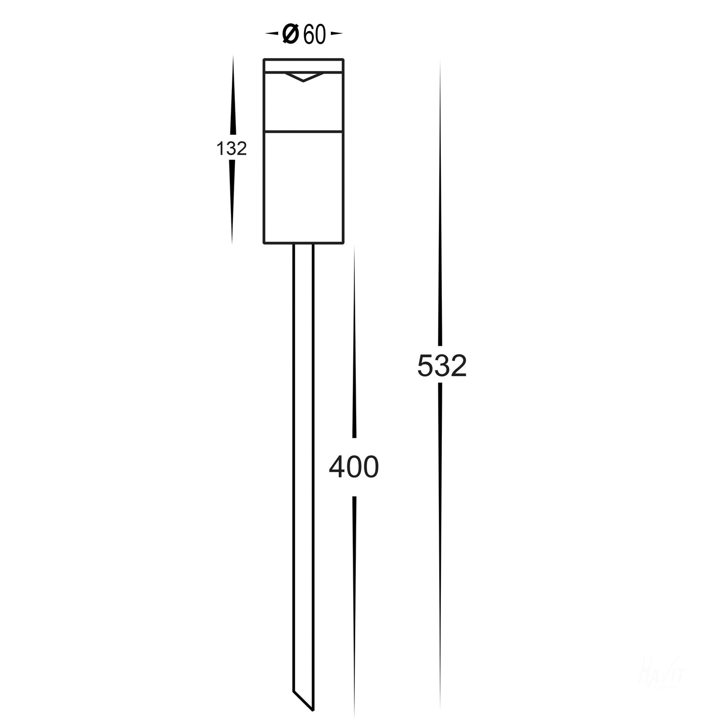 Single Fixed Spike Light - 400mm Titanium Aluminium 