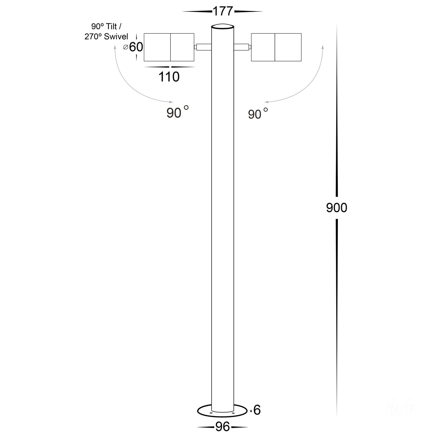 Double Adjustable Black Bollard- 900mm 