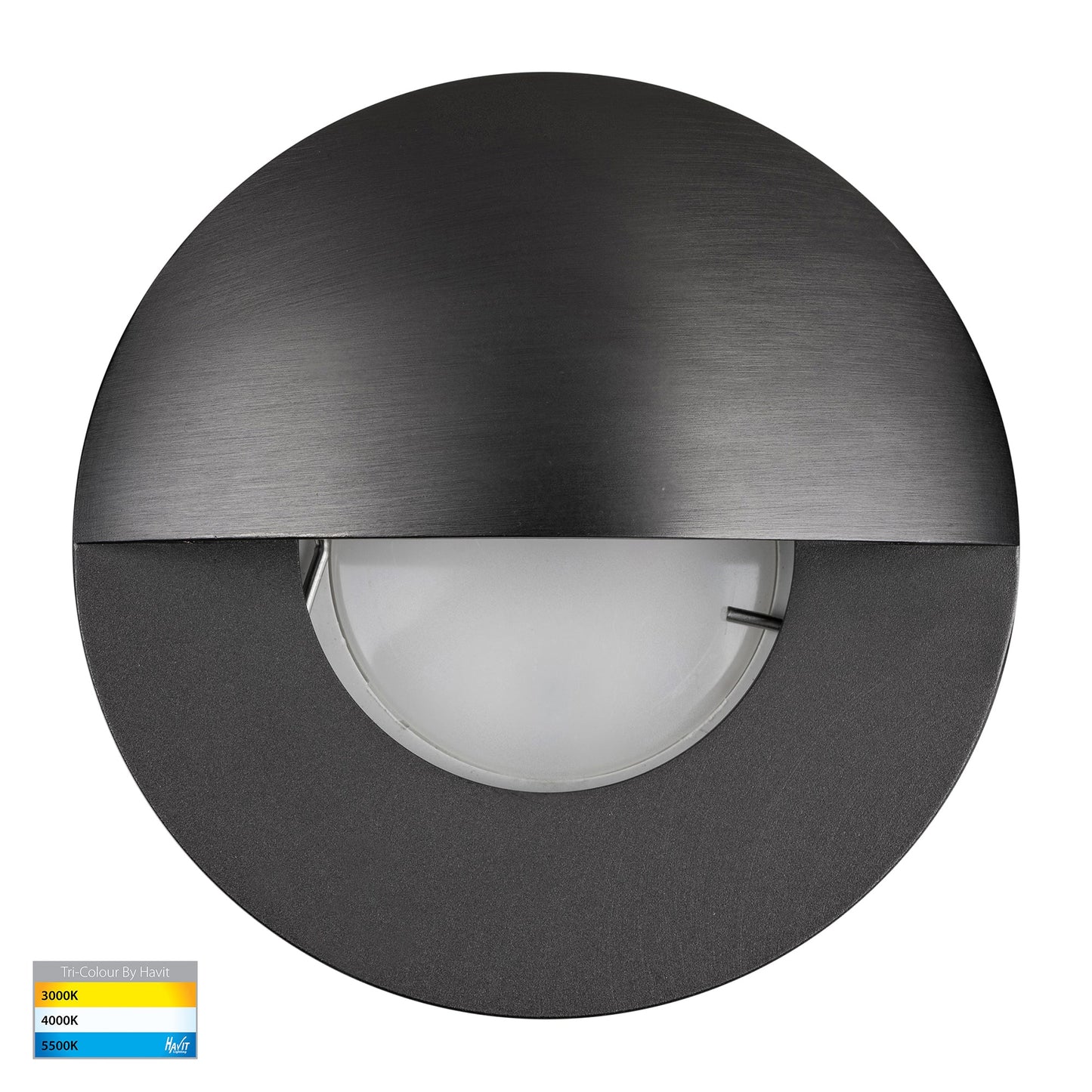 Recessed Round Wall / Step Light with Eyelid Graphite Coloured Face 