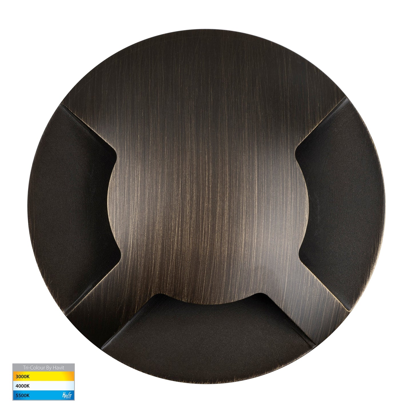 Triple In-ground Path/Driveway Light Round 316 Stainless Steel + Antique Brass Face