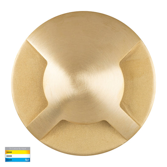 Triple In-ground Path/Driveway Light Round 316 Stainless Steel + Brass Face