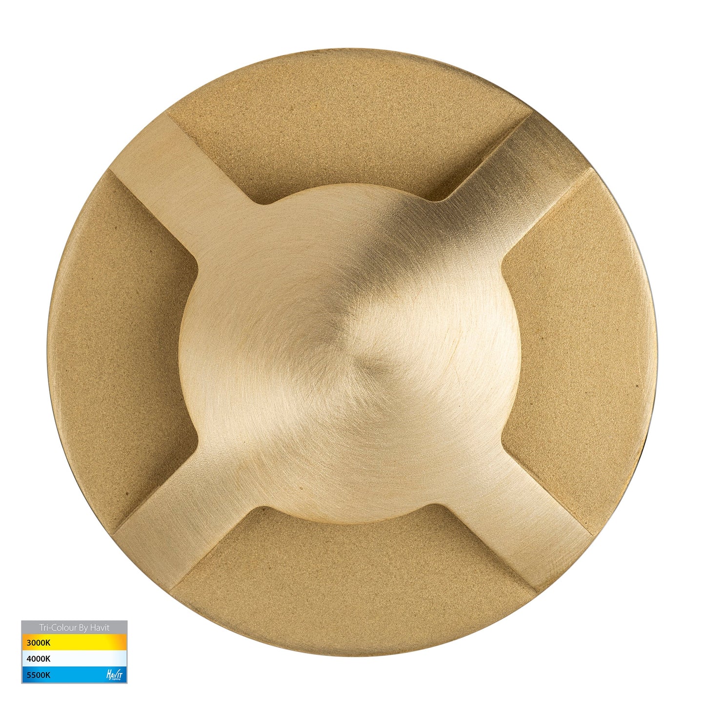 Four Way In-ground Path / Driveway Light Round - Brass Face