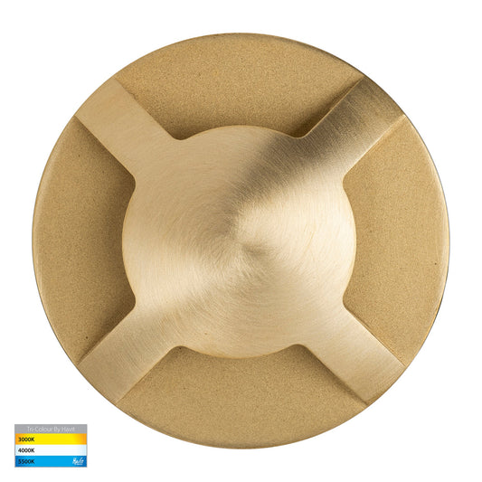 Four Way In-ground Path / Driveway Light Round - Brass Face