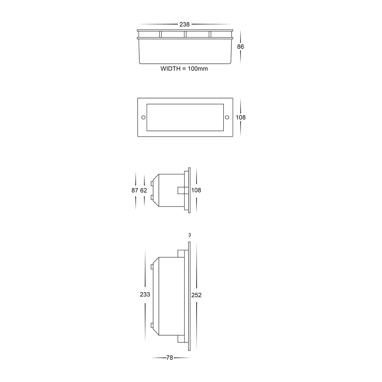 Recessed Brick Light with Plain White Face 