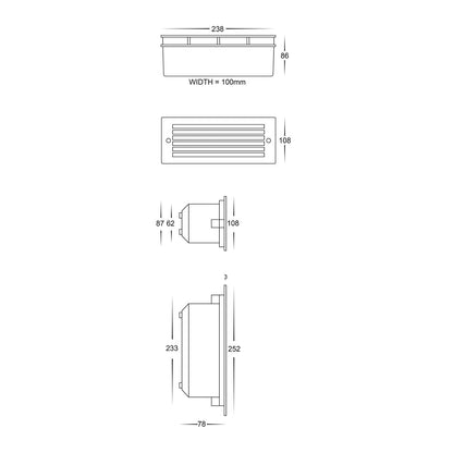 Recessed Brick Light With 316 Stainless Steel Face Grill Cover