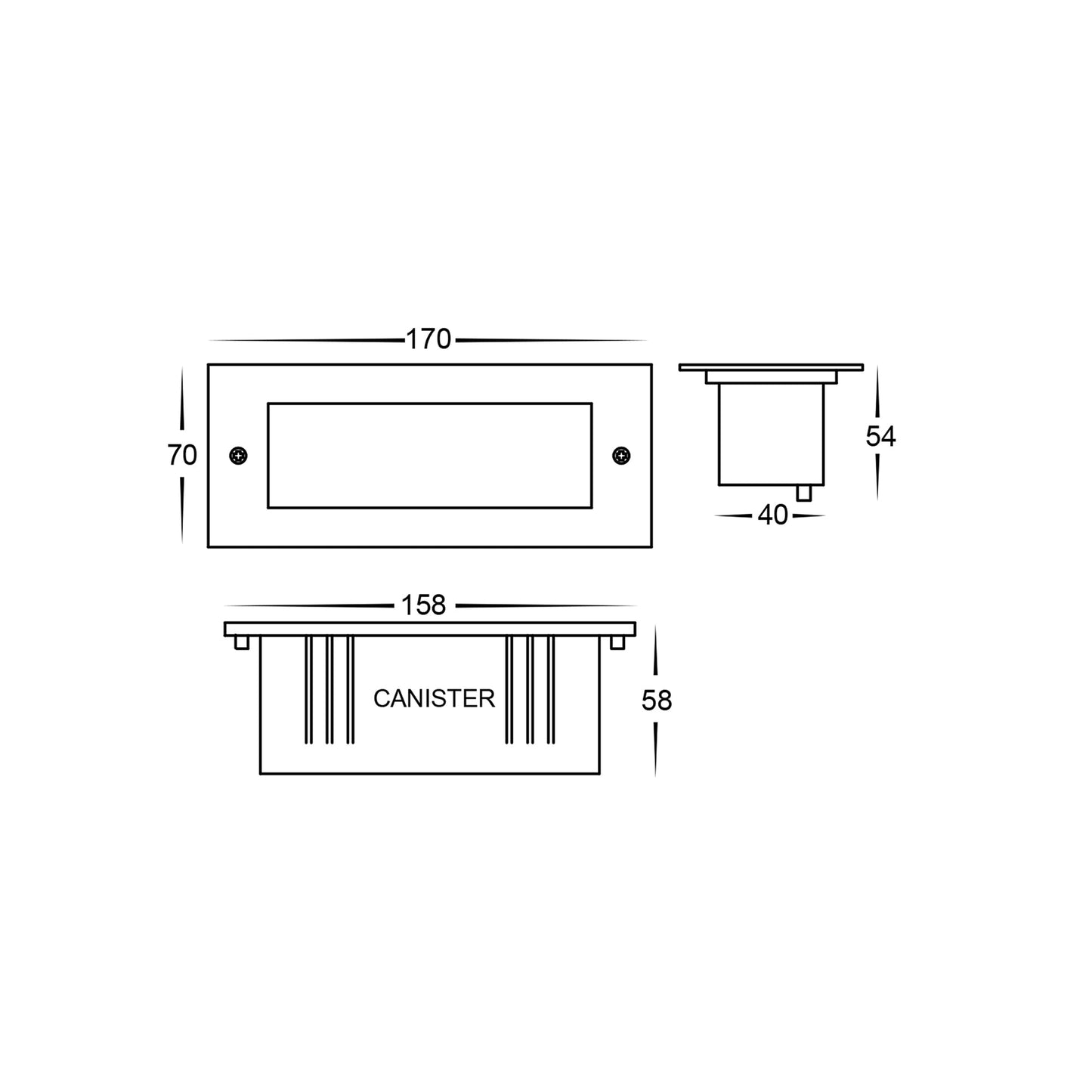 Recessed Brick Light With Plain Black Face  HV3005t-Blk-12v