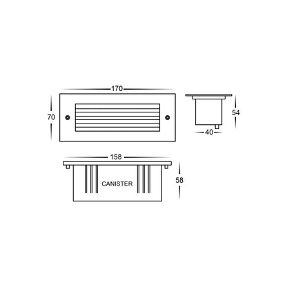 Recessed Brick Light With Black Grill Cover HV3006t-Blk-12v