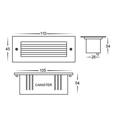 Recessed Brick Light With Black Grill Cover HV3008t-Blk-12v