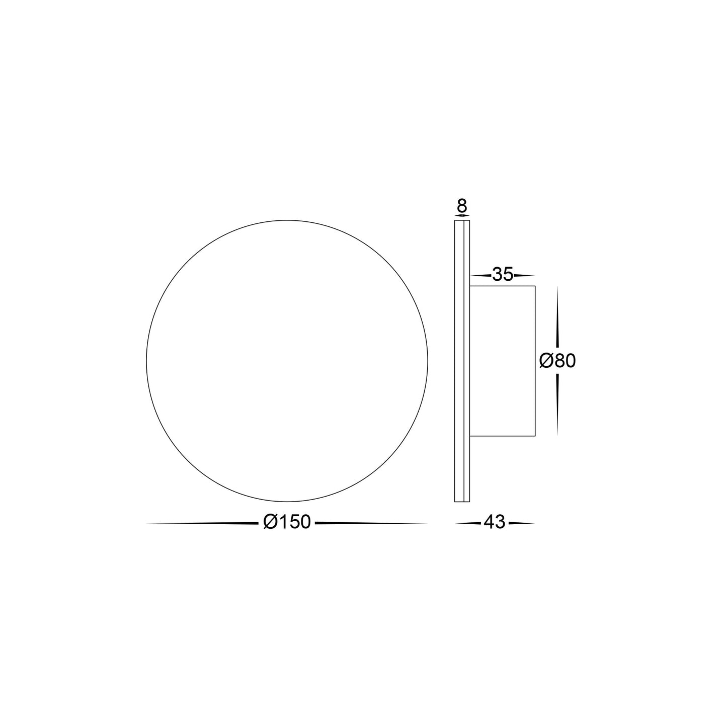 Black 150mm Surface Mounted Round Disc Wall Light 