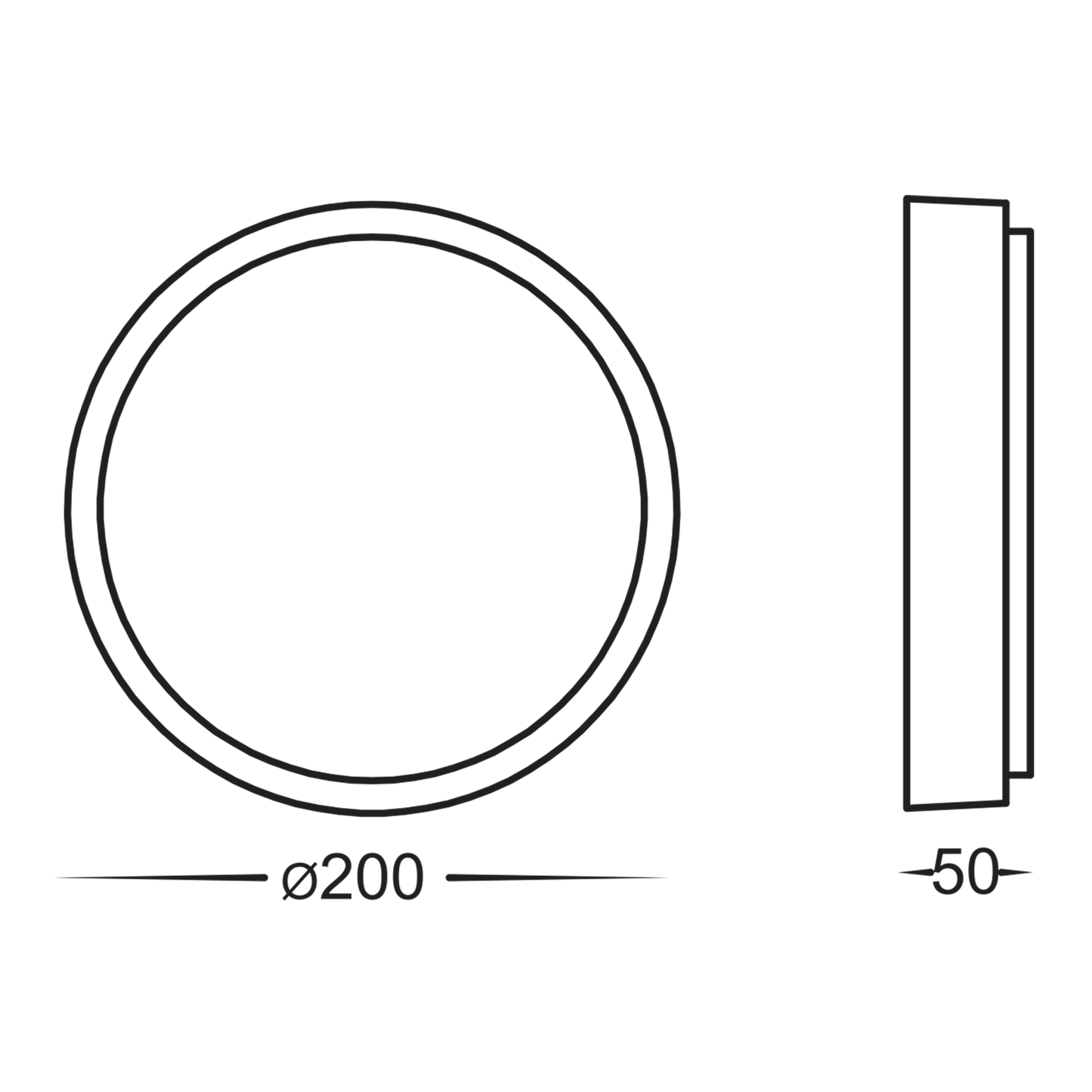 200mm Round Poly Powder Coated Black Oyster Light