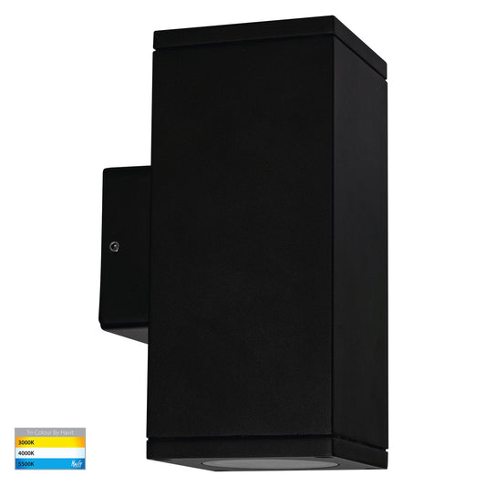 Square Surface Mounted Up & Down Wall Light Poly Powder Coated Black