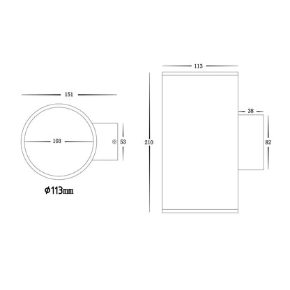 Up & Down Wall Pillar Light Black HV3629t-Blk