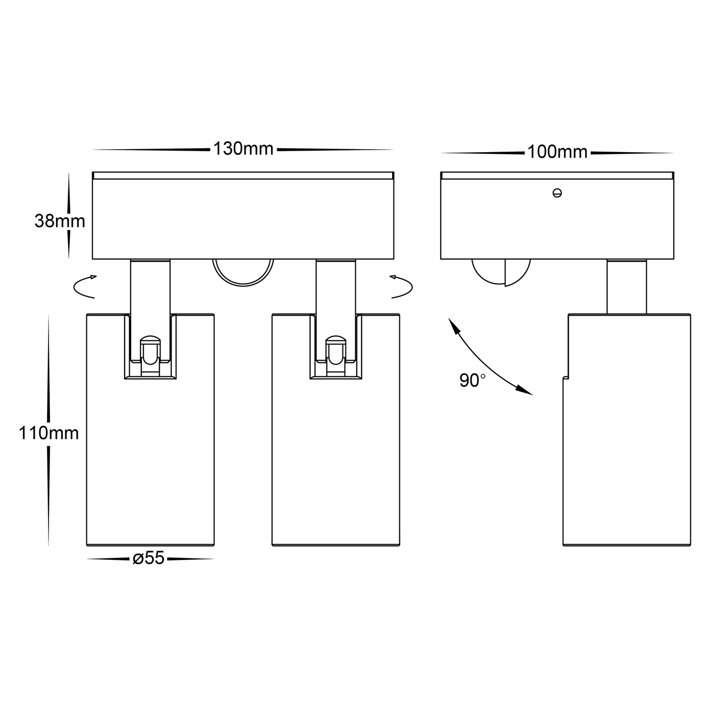 Double Adjustable Wall Pillar Light Black With Sensor