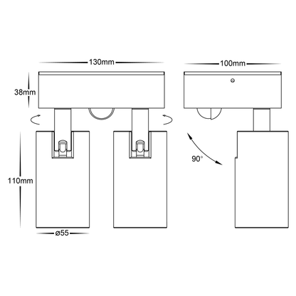 Double Adjustable Wall Pillar Light White With Sensor