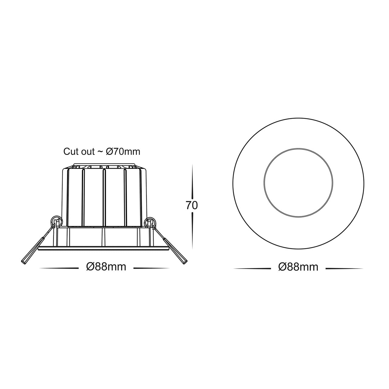 White Fixed Downlight 70mm Cutout 