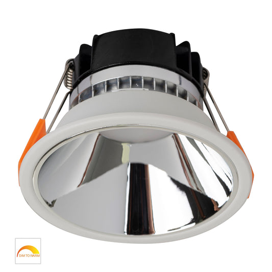 White with Chrome Insert Fixed PC Downlight 90mm Cutout