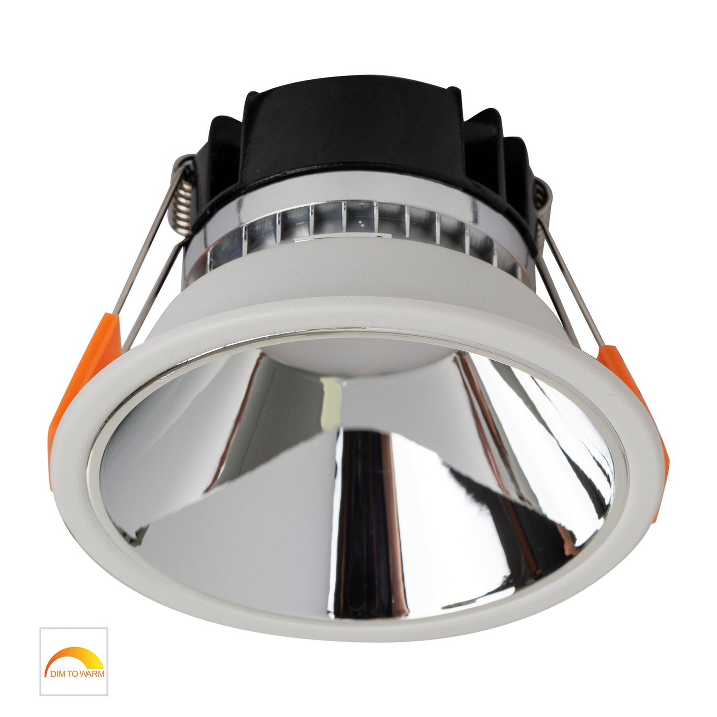 White with Chrome Insert Fixed PC Downlight 90mm Cutout 