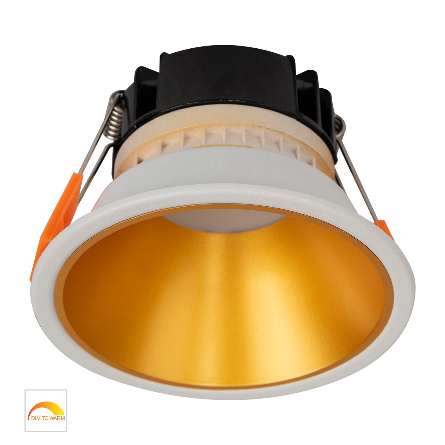 White with Gold Insert Fixed PC Downlight 90mm Cutout