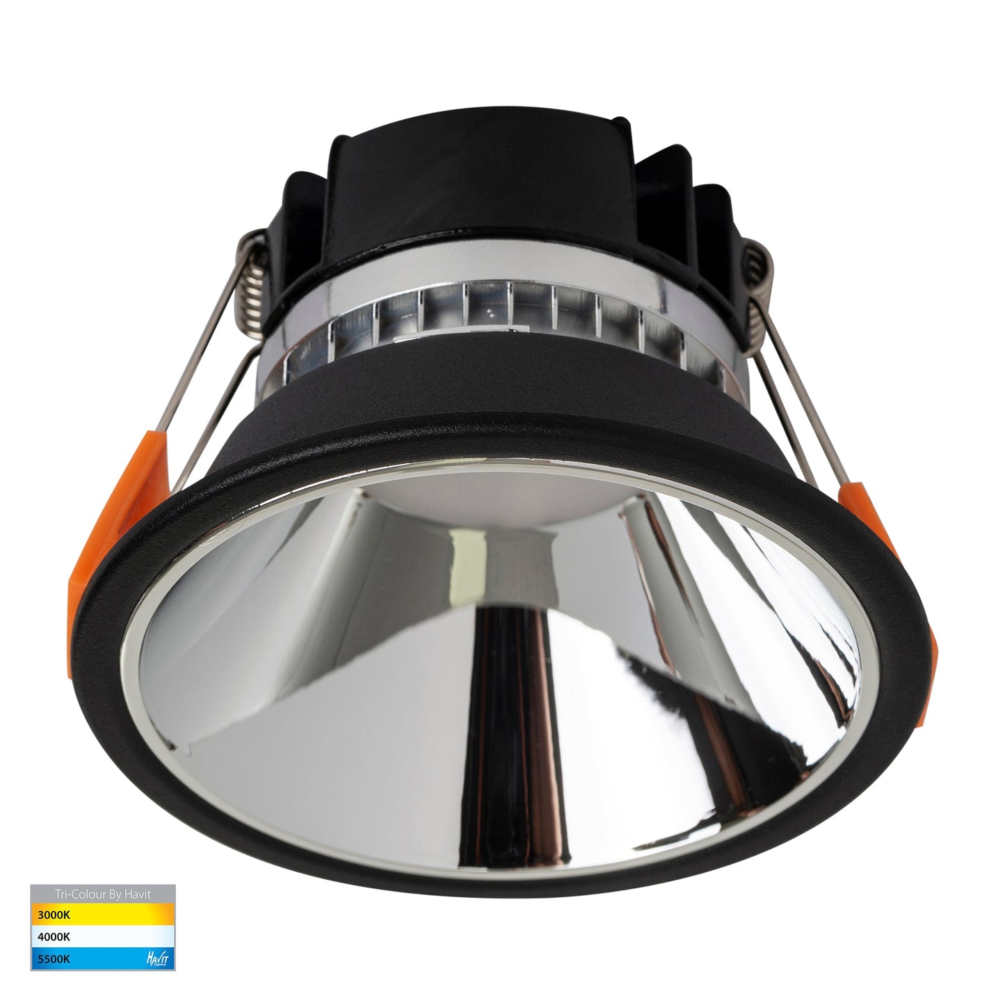 Black with Chrome Insert Fixed Downlight 90mm Cutout